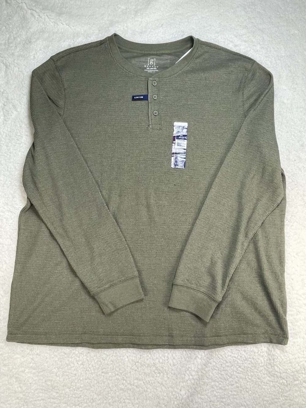 George Henley Mens 2XL Thermal Green Waffle Style Knit Shirt Buttons NWT
